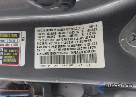 2013 Honda Insight from USA, damaged, VIN JHMZE2H38DS004728